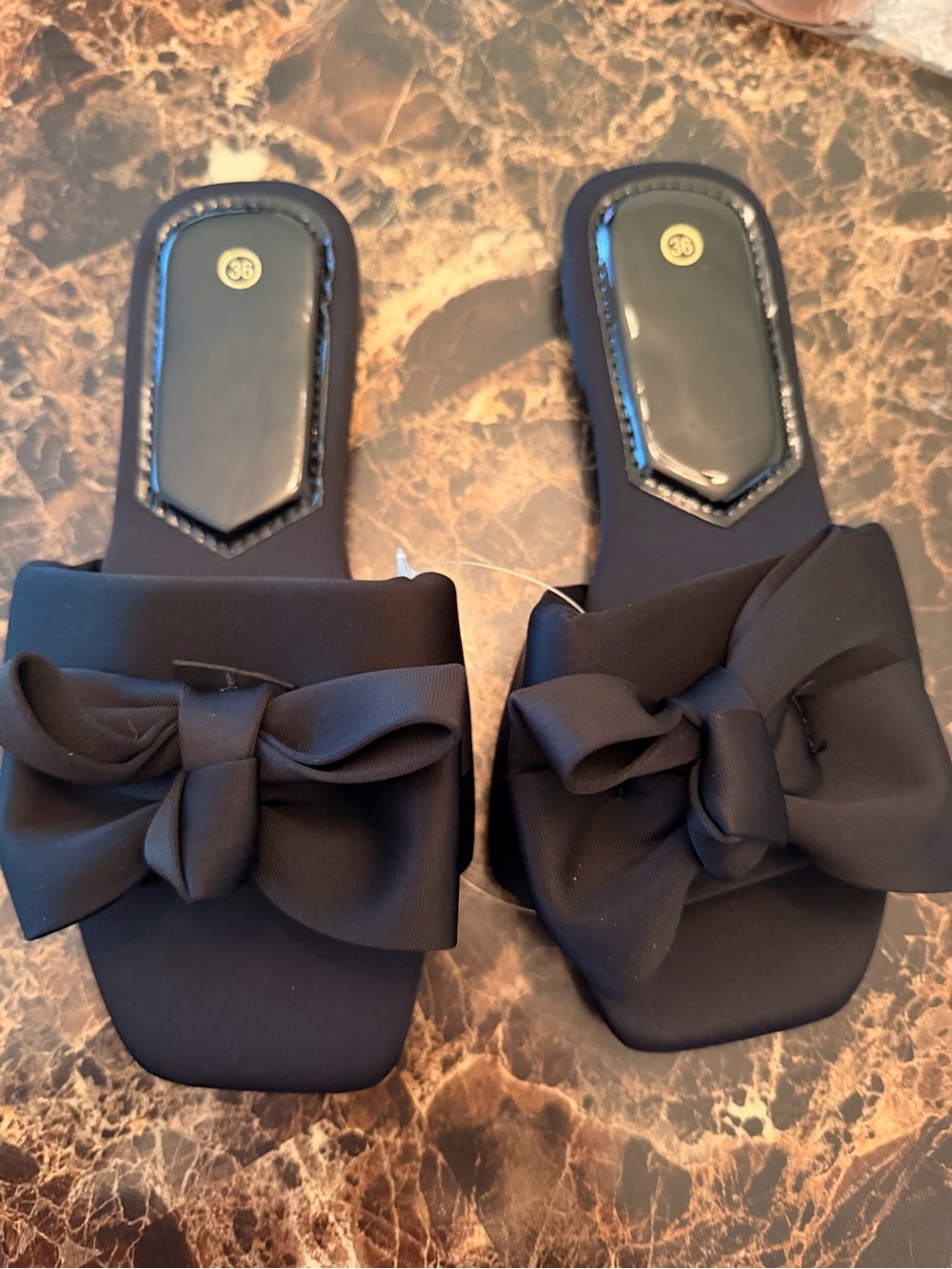 NEW Women’s Black Oversized Bow Slide Sandals Square Toe Slip-On EU 36 US 6